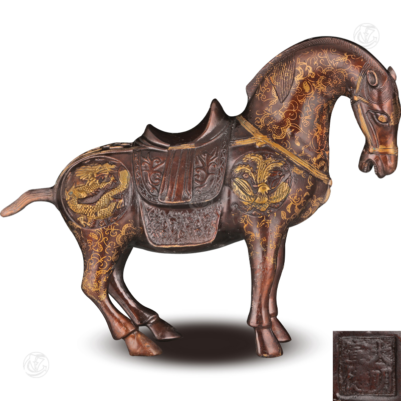 大明宣德款铜鎏金马