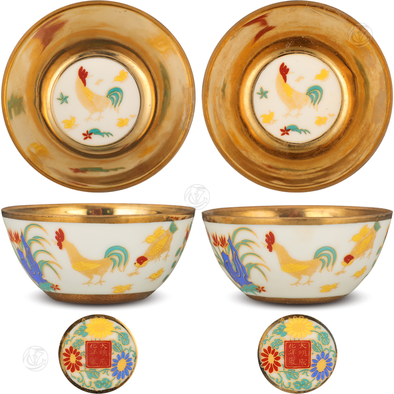 大明成化年制款描金鸡缸杯（一对）