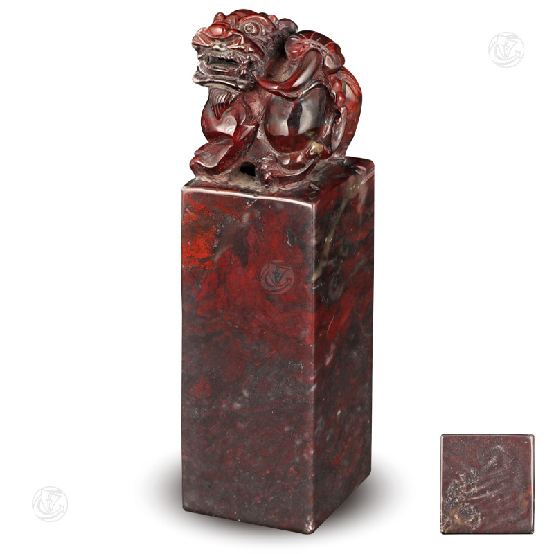 昌化鸡血石兽钮章料