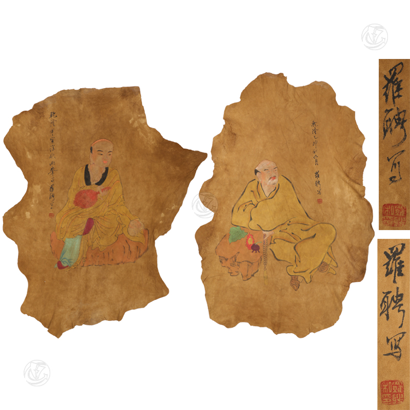 罗聘 羊皮画（1组2件）