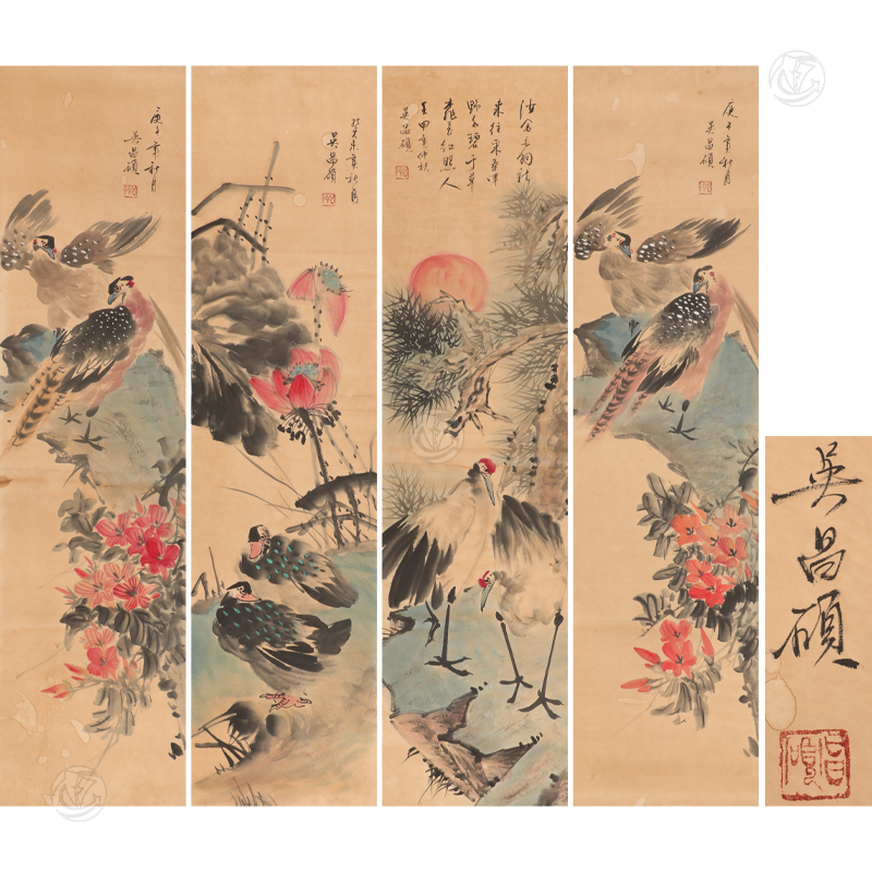 吴昌硕 花鸟 四条屏