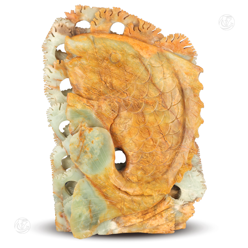 和田籽料黄金皮青白玉年年有余摆件