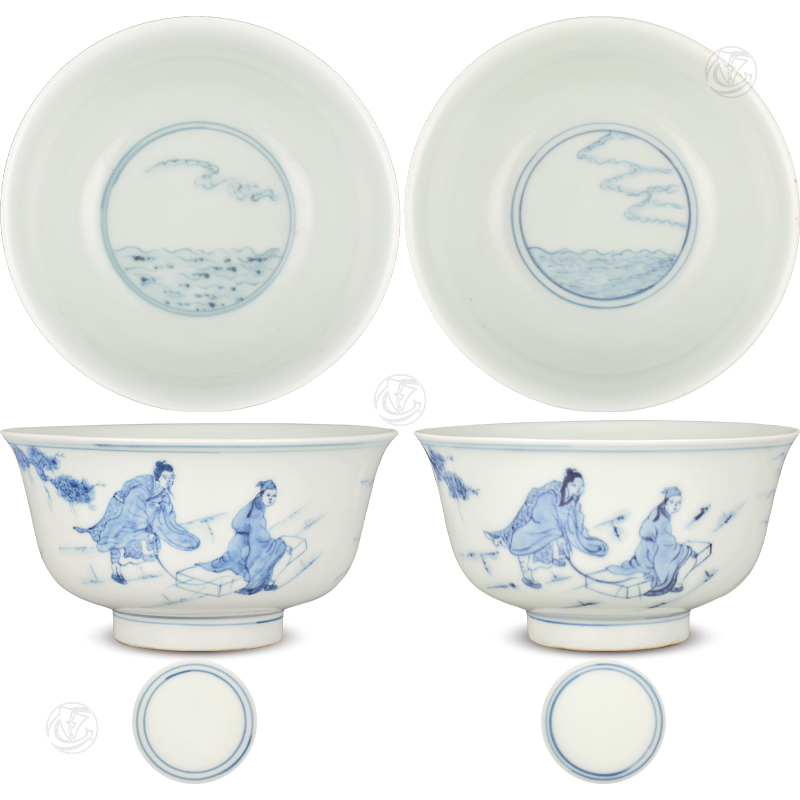 康熙青花人物故事小碗（1对）