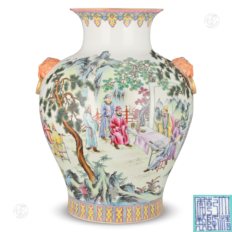 大清乾隆年制款珐琅彩人物故事铺首衔环双耳尊