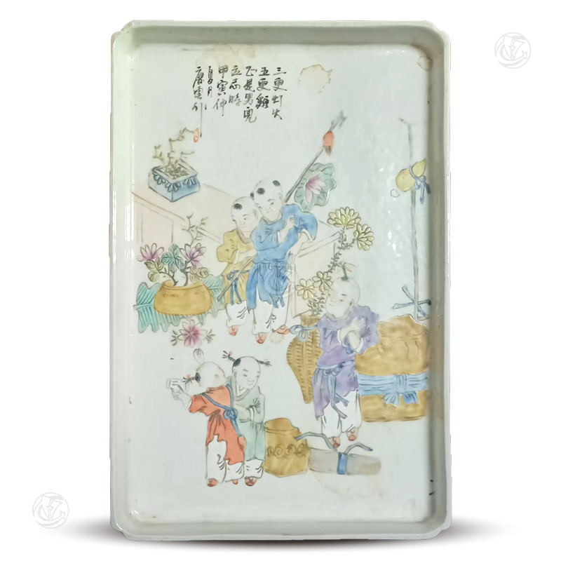 清 粉彩婴戏图瓷盘