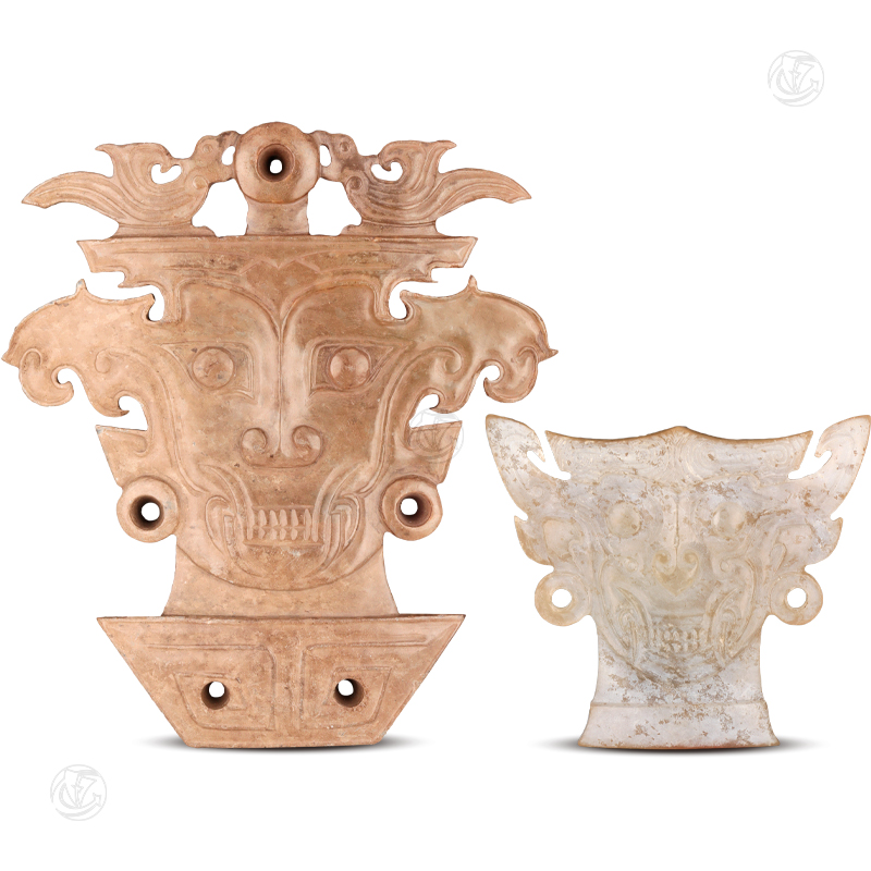 玉神人面饰（1组2件）