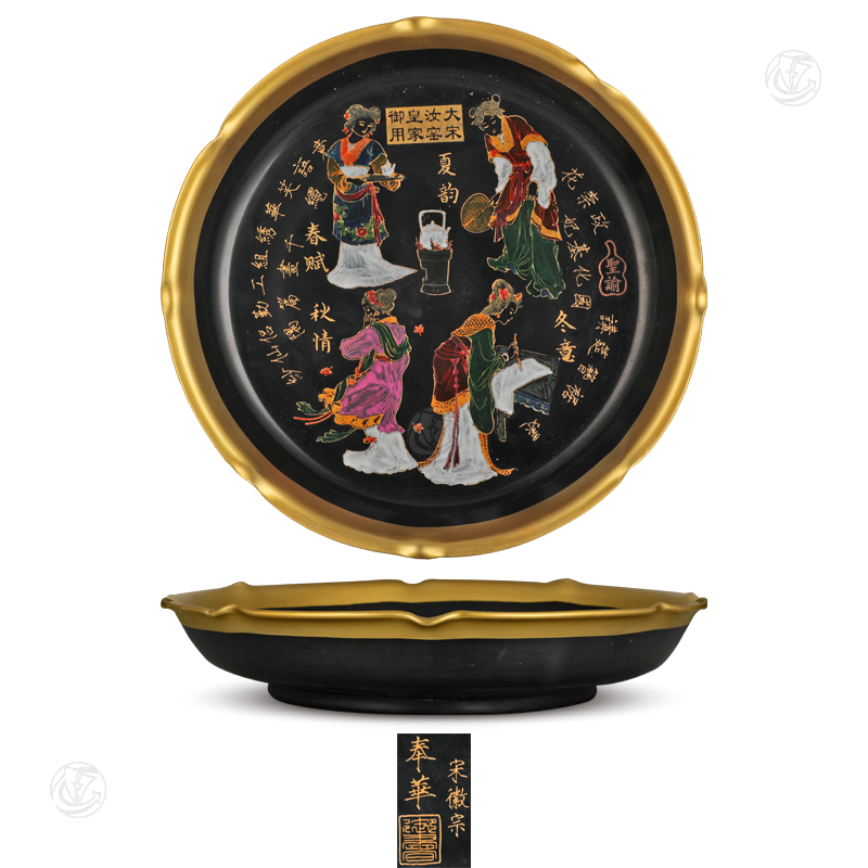 奉华款汝窑人物故事花口盘